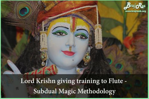 Lord Krishn giving training to Flute before Maha Raas Leela