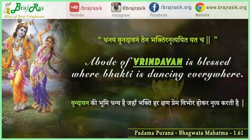धनय वृनदावनं तेन भक्तिरनृत्ययित यत च - पदम् पुराण - भागवत माहात्म्य