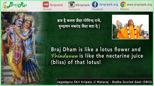 " ब्रज है कमल जैसा गोविन्द राधे, वृन्दावन मकरंद जैसा बता दे | " - जगद्गुरु श्री कृपालु जी महाराज - राधा गोविंद गीत (5912)