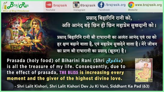प्रसाद बिहारिनि रानी को - श्री ललित किशोरी देव, श्री ललित किशोरी देव जू की वाणी, सिद्धान्त के पद (६३)
