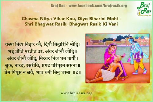 चस्मा नित्य बिहार कौ, दियौ बिहारिनि मोहि - श्री भगवत रसिक, भगवत रसिक की वाणी, अनन्यरसीकाभरण ग्रन्थ (7.8)
