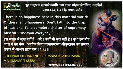 इह न सुखं न सुखमरे क्वापि वृथा न पत मोहजालेऽस्मिन् - श्री प्रबोधानंद सरस्वती, वृन्दावन महिमामृत (3.58)