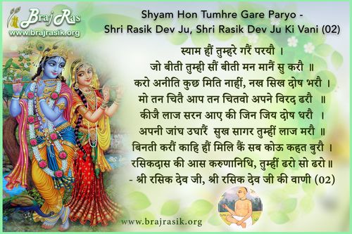 स्याम हौं तुम्हरे गरैं परयौ - श्री रसिक देव जी, श्री रसिक देव जी की वाणी, सिद्धांत के पद (02)