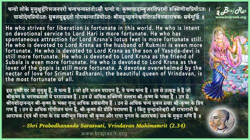 Dhanyo Loke Mumukshurharibhajanparo - Shri Prabodhananda Sarasvati, Vrindavan Mahimamrit (2.34)