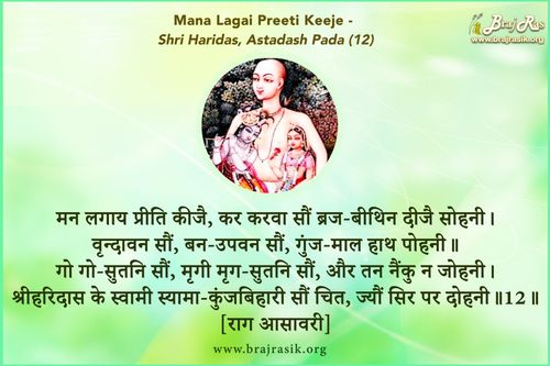मन लगाय प्रीति कीजै, कर करवा - श्री हरिदास जी, अष्टादश पद 