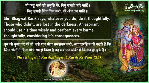 Jo Kachhu Karau So Samujhi Kai - Shri Bhagwat Rasik Ki Vani, Ananyanishchayatmak Granth, Purvardh (25)