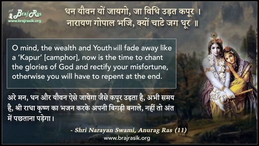 धन यौवन यों जायगो  - श्री नारायण स्वामी, अनुराग रस (11)
