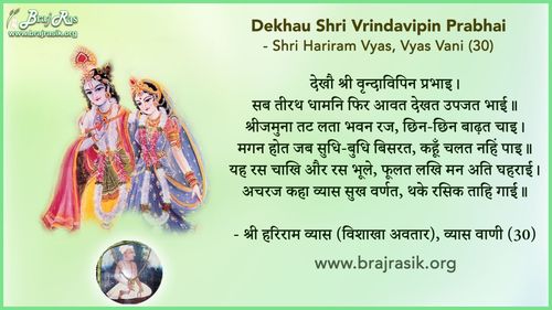 Dekho Shri Vrindavipin Prabhai - Vishakha Avtar, Shri Hariram Vyas, Vyas Vani, Purvardh (30)