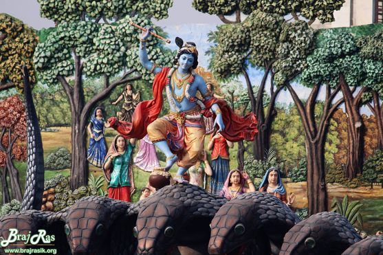 Shri Krishn dancing on Kaliya Nag at Prem Mandir, Vrindavan