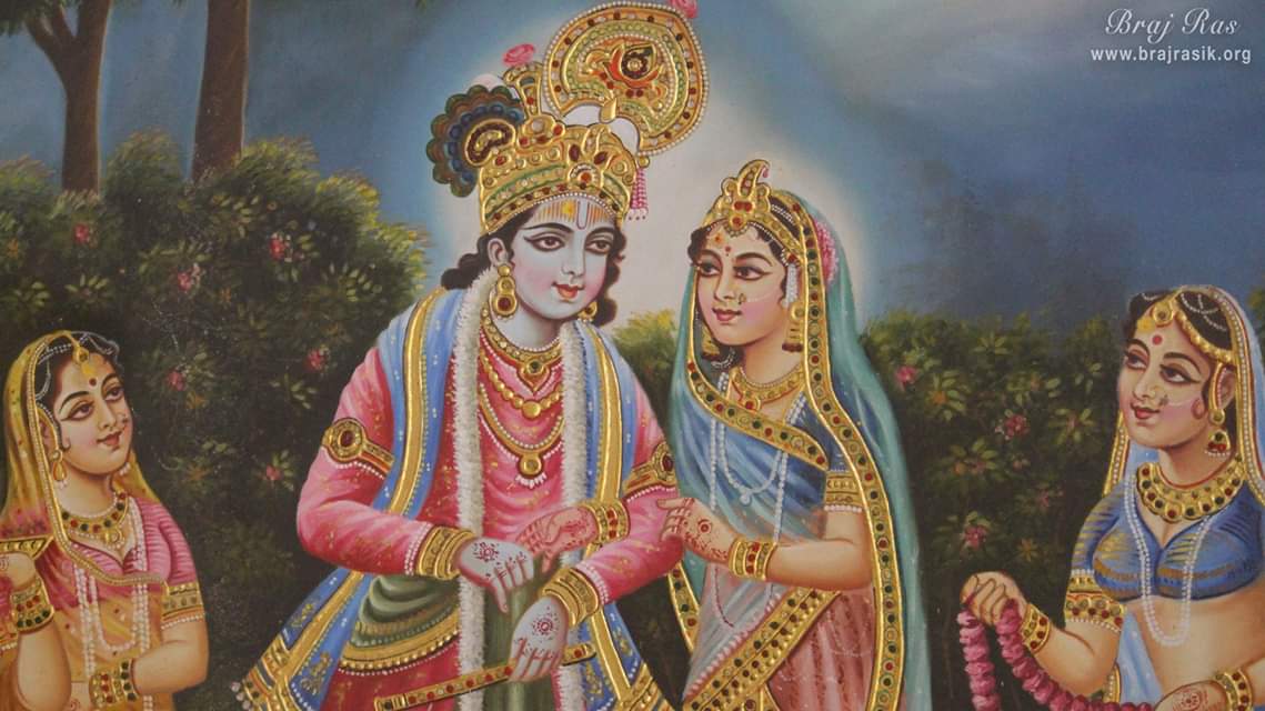 किशोर वन, वृंदावन में चित्रित सुंदर राधा कृष्ण लीला