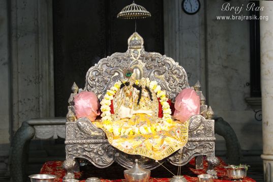 The deities due to their small size are also called as chhote Radha Raman at Shahji temple or Tedekhambe Wala. 