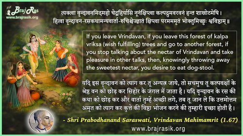 त्यक्त्वा वृन्दावनमिदमहो चेद्बहिर्यासि - श्री प्रबोधानंद सरस्वती, वृन्दावन महिमामृत (1.67 )