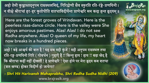 अहो तेमी कुञ्जास्तदनुपम रासस्थलमिदं - श्री हित हरिवंश महाप्रभु, श्री राधा सुधा निधि (209)