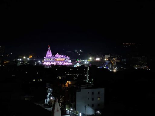 Prem Mandir from top, night view 