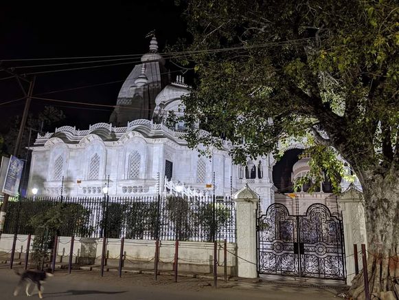 Iskcon, Vrindavan temple at night.