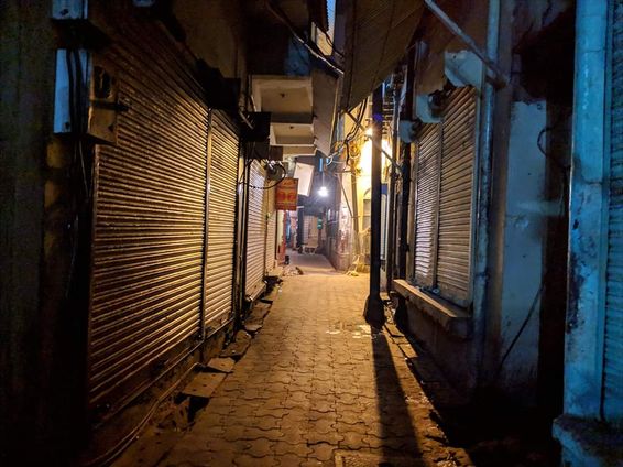 Near Banke Bihari Temple Vrindavan Kunj lane at late night.