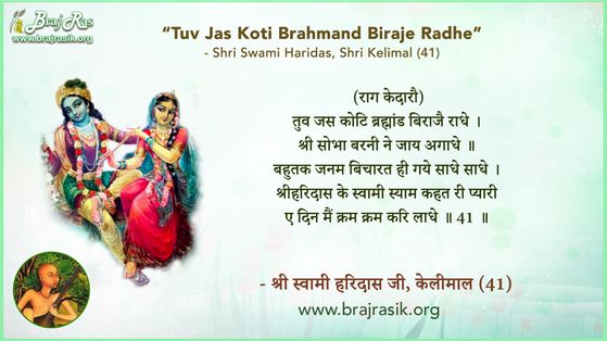 तुव जस कोटि ब्रह्मांड बिराजै राधे  - श्री स्वामी हरिदास जी, केलीमाल (41)