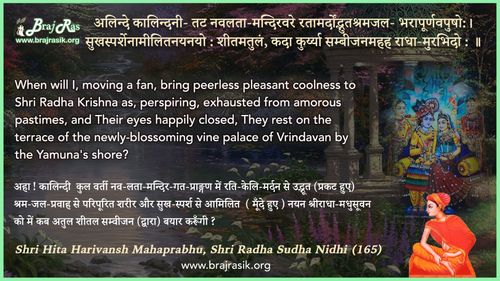 अलिन्दे कालिन्दनी- तट नवलता-मन्दिरवरे - श्री हित हरिवंश महाप्रभु, श्री राधा सुधा निधि (165)