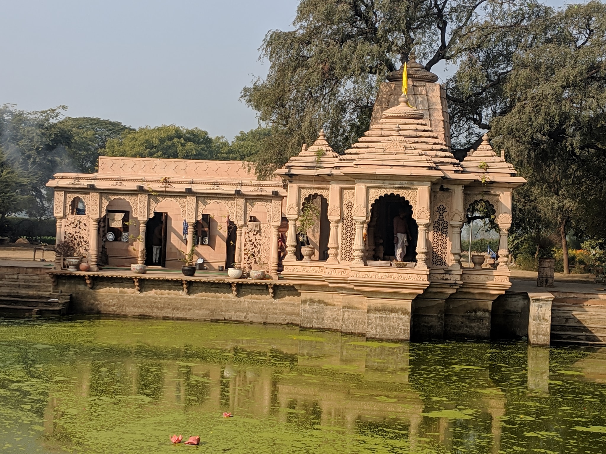 View of Vrinda Devi Temple from a distance.