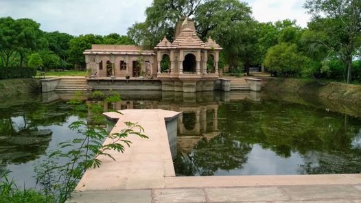 Beautiful view of Vrinda Kund and Vrinda Devi Temple.