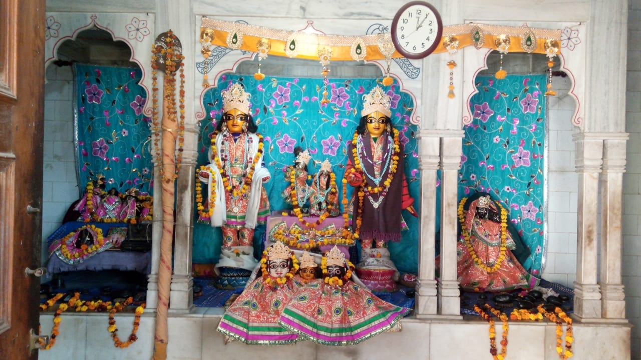 Deity of Shri Radha Krishna along with Nitai Gaur and Jagannath Ji.