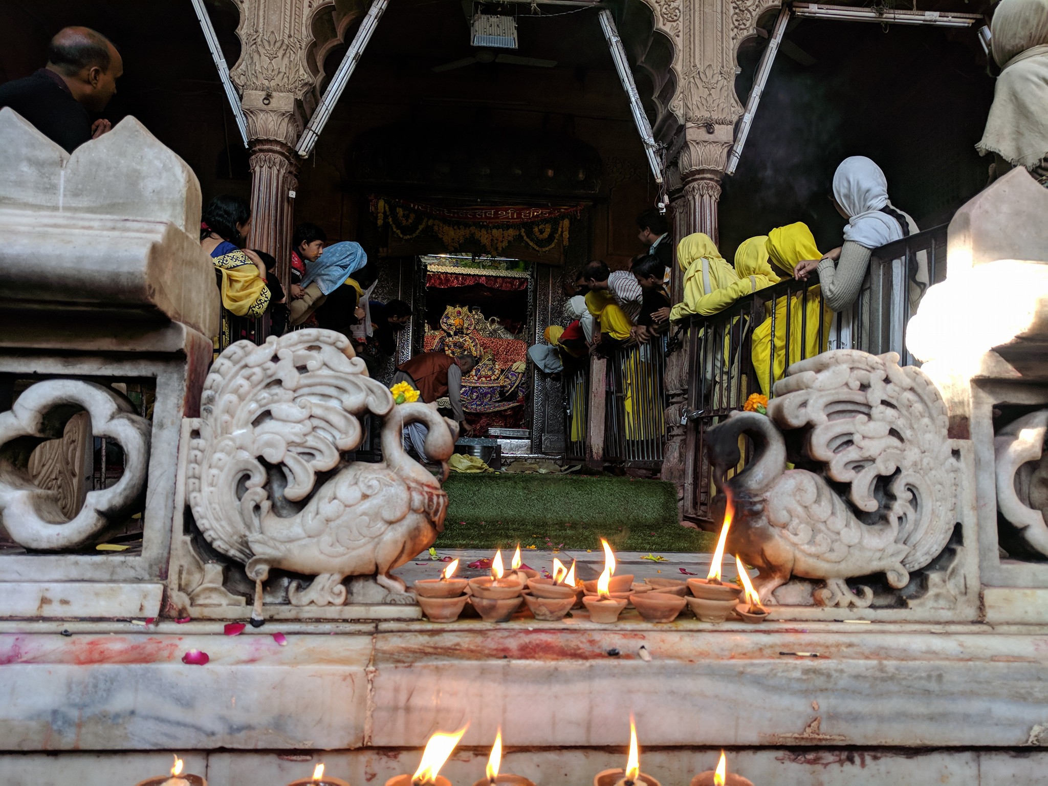 Shri Radhavallabh darshan from middle of courtyard