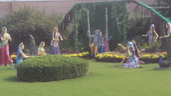 Jhulan Leela Darshan from a distance in Prem Mandir