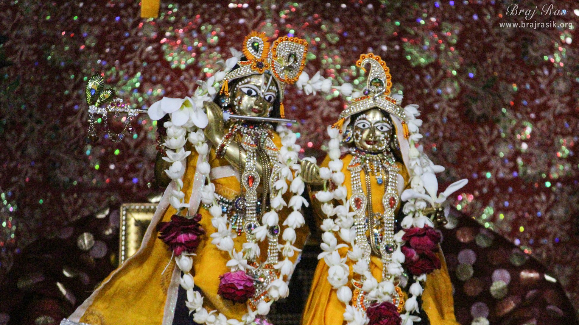 Beautiful Darshan of Shri Radha Krishna in yellow attire at Pyari Kunj, Vrindavan