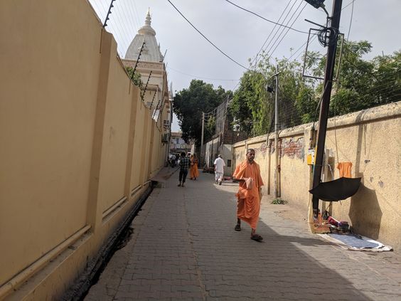 View of passing road beside Krishna Balram Temple, Vrindavan ISKCON