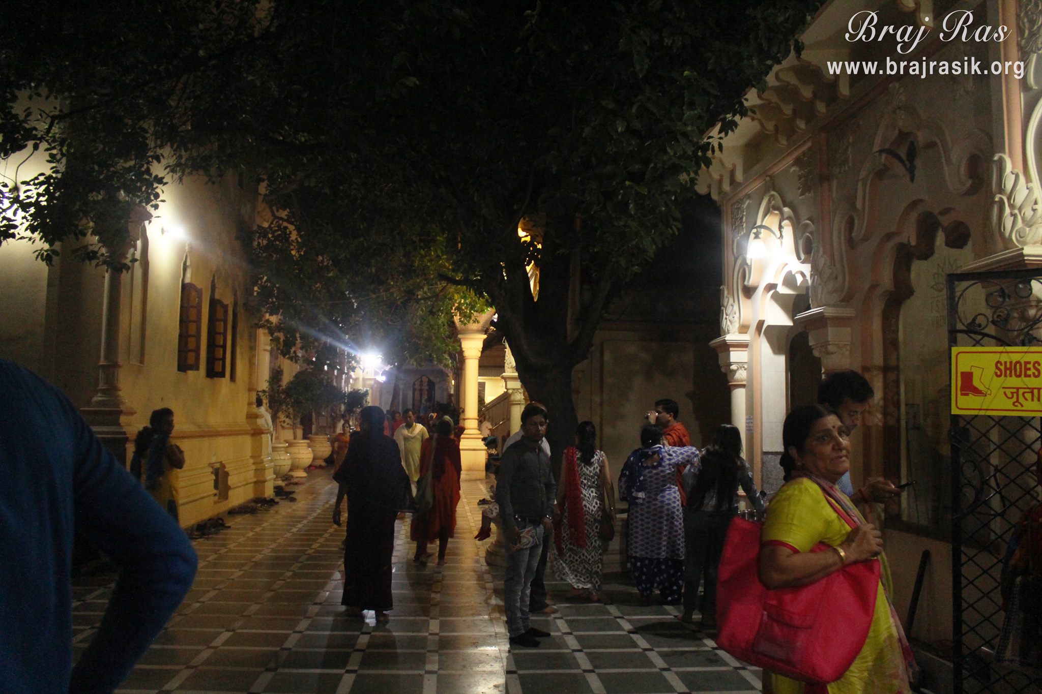 Night view of temple surroundings of Krishna Balram Temple, Vrindavan ISKCON