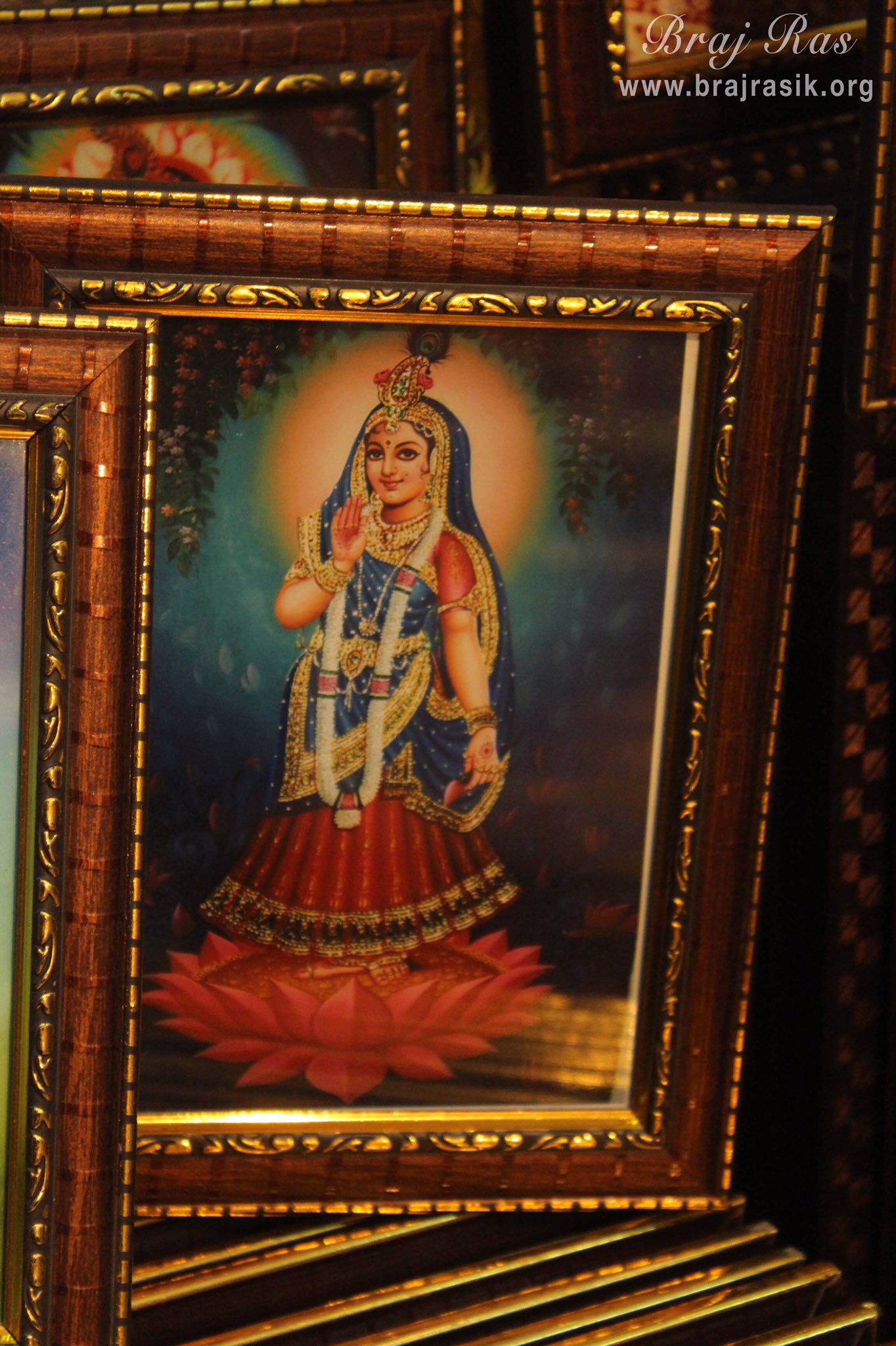 Photoframe of Shri Radharani giving blessings in Banke Bihari Gali, Vrindavan