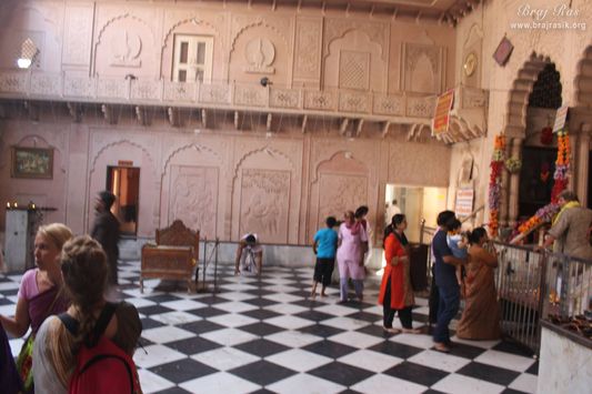 View of jagmohan from courtyard at Shri Radha Damodar Temple, Vrindavan