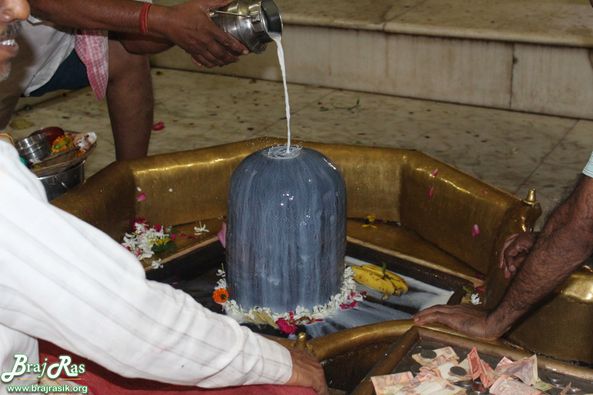 Devotees offering milk to Shri Gopeshwar or Gopishwar Mahadev, Vrindavan
