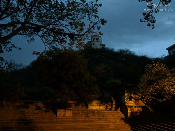 Night view of Morkuti from Radha Sarovar at Morkuti, Barsana