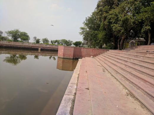 View of Maan Sarovar along with stairs at Maan Sarovar or Mana Sarovar, Vrindavan