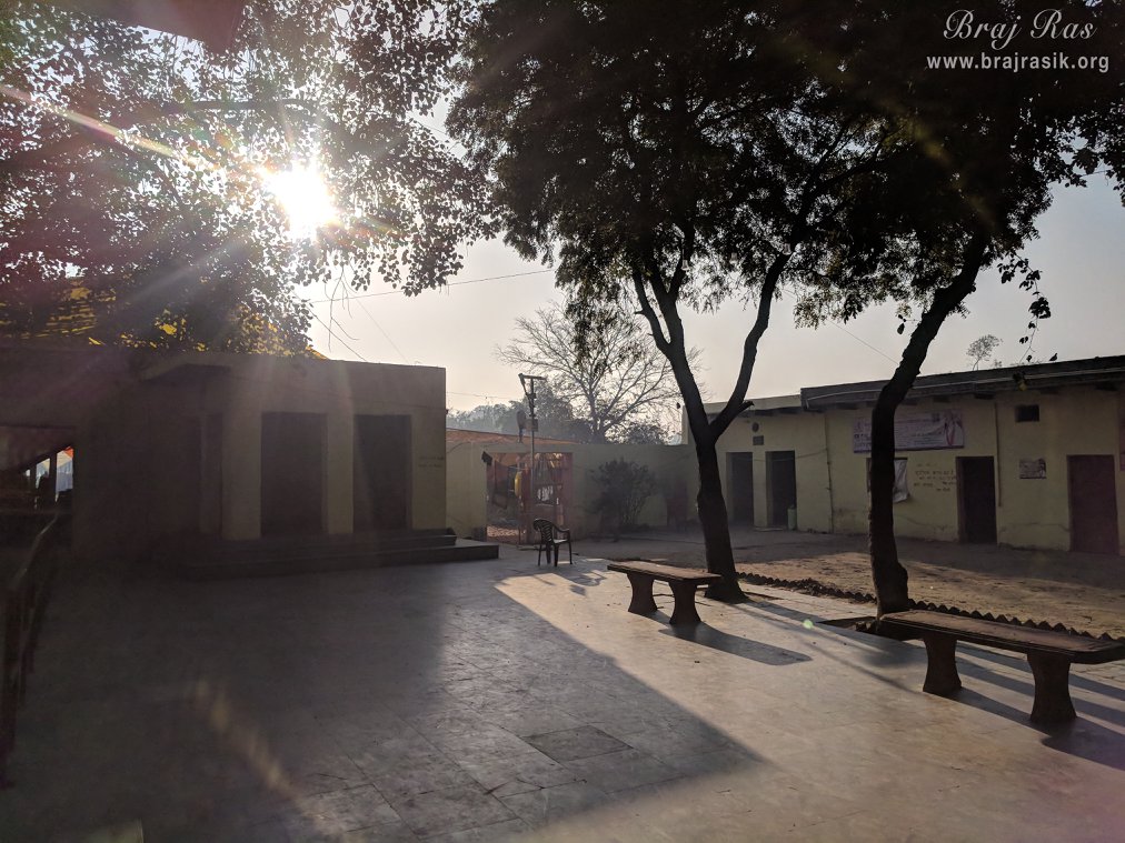 बेल वन, ब्रज में मंदिर के बाहर बेंच