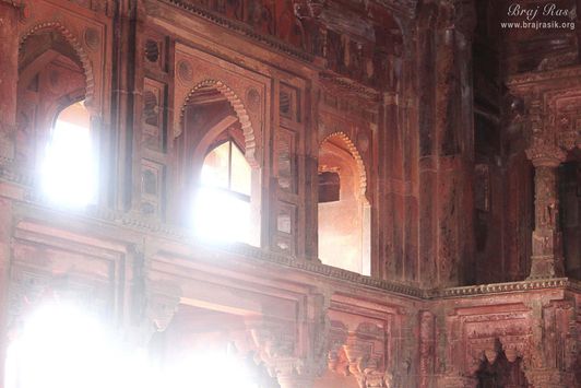 View of beautiful architecture inside temple of Shri Govind Dev or Govinddev, Vrindavan