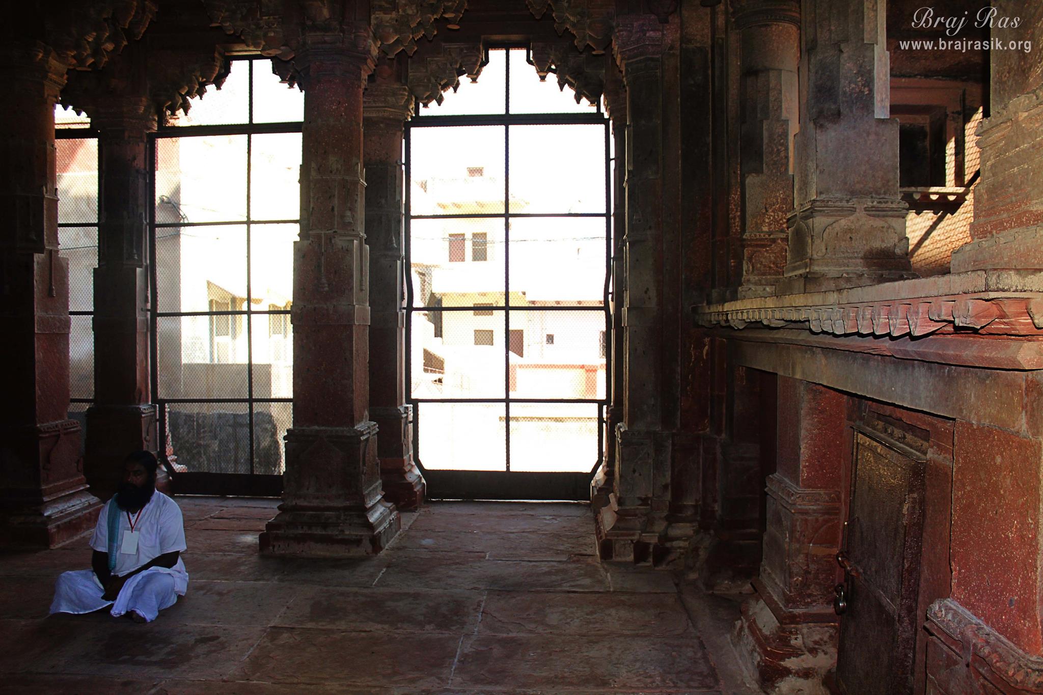 Inside view of temple courtyard at Shri Govind Dev or Govinddev, Vrindavan