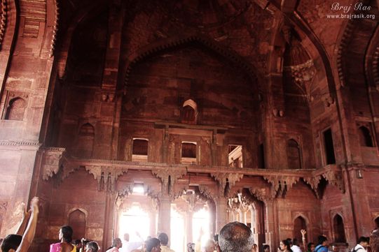 Inside view of temple architecture at Shri Govind Dev or Govinddev, Vrindavan