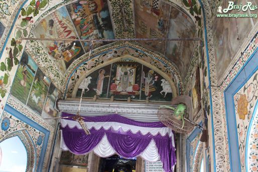 Paintings depicting divine pastimes all around the wall of Temple at Nandgaon