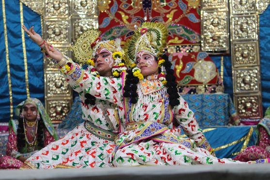 Darshan of Shri Radha Krishna dancing together at Raas Leela Moments, Vrindavan