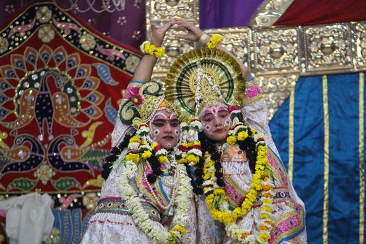 Nice darshan of Shri Radha Krishna dancing together at Raas Leela Moments, Vrindavan
