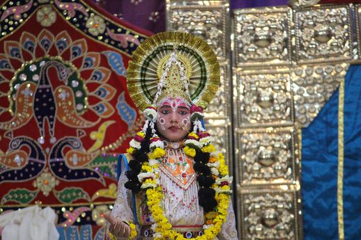 Darshan of Shri Radharani in white attire at Raas Leela Moments, Vrindavan
