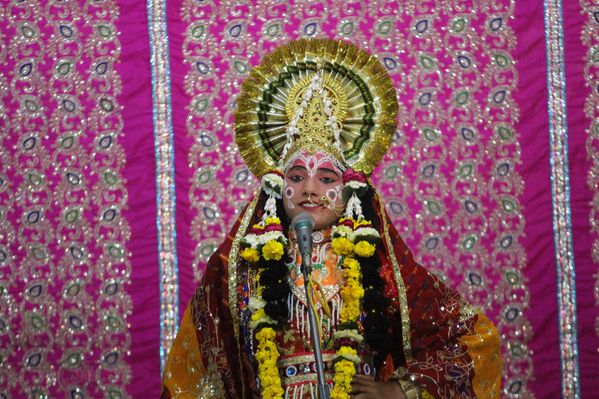Darshan of Shri Radharani in red attire at Raas Leela Moments, Vrindavan