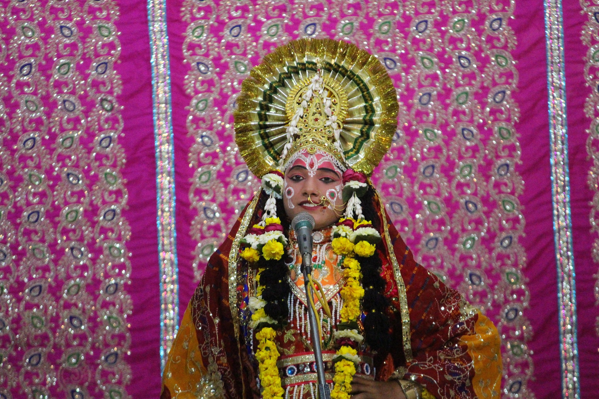 Darshan of Shri Radharani in red attire at Raas Leela Moments, Vrindavan