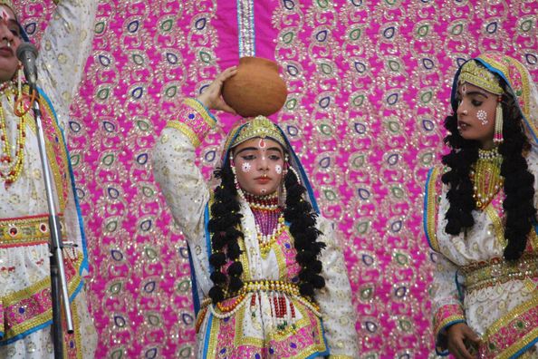 Darshan of Shri Radharani's Sakhi holding butter pot on her head at Raas Leela Moments, Vrindavan