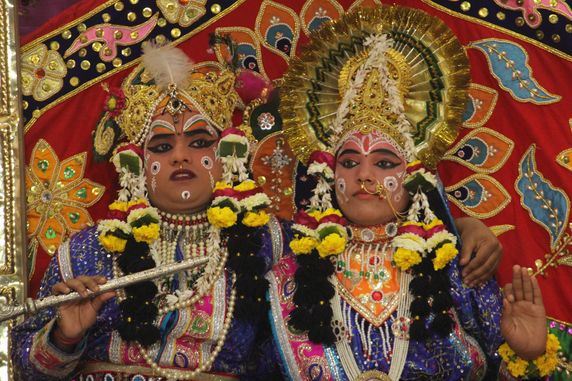Darshan of Shri Radha Krishna in blue attire at Raas Leela Moments, Vrindavan