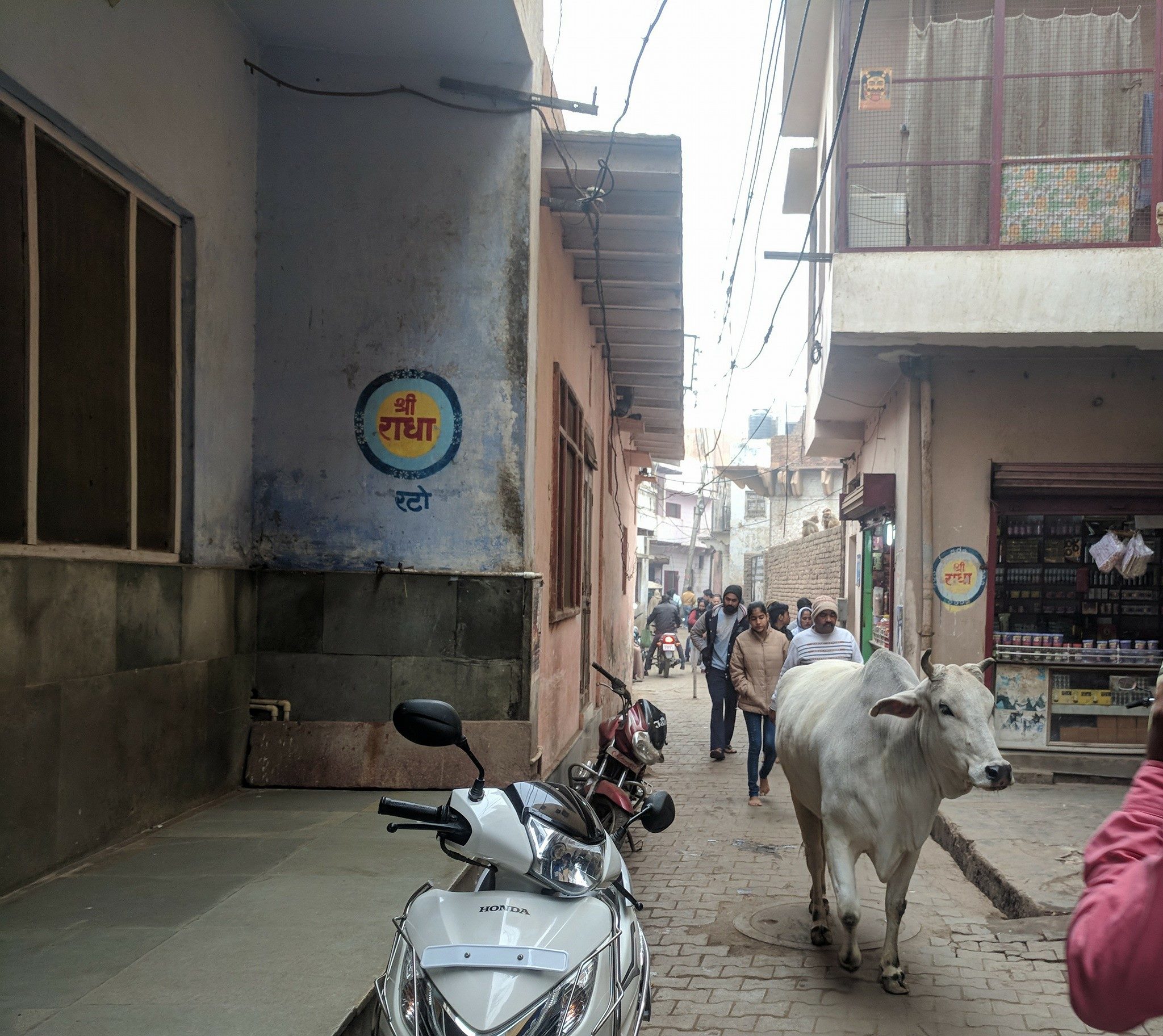 "Shri Radha" name written on the wall in kunj gali at Vrindavan.