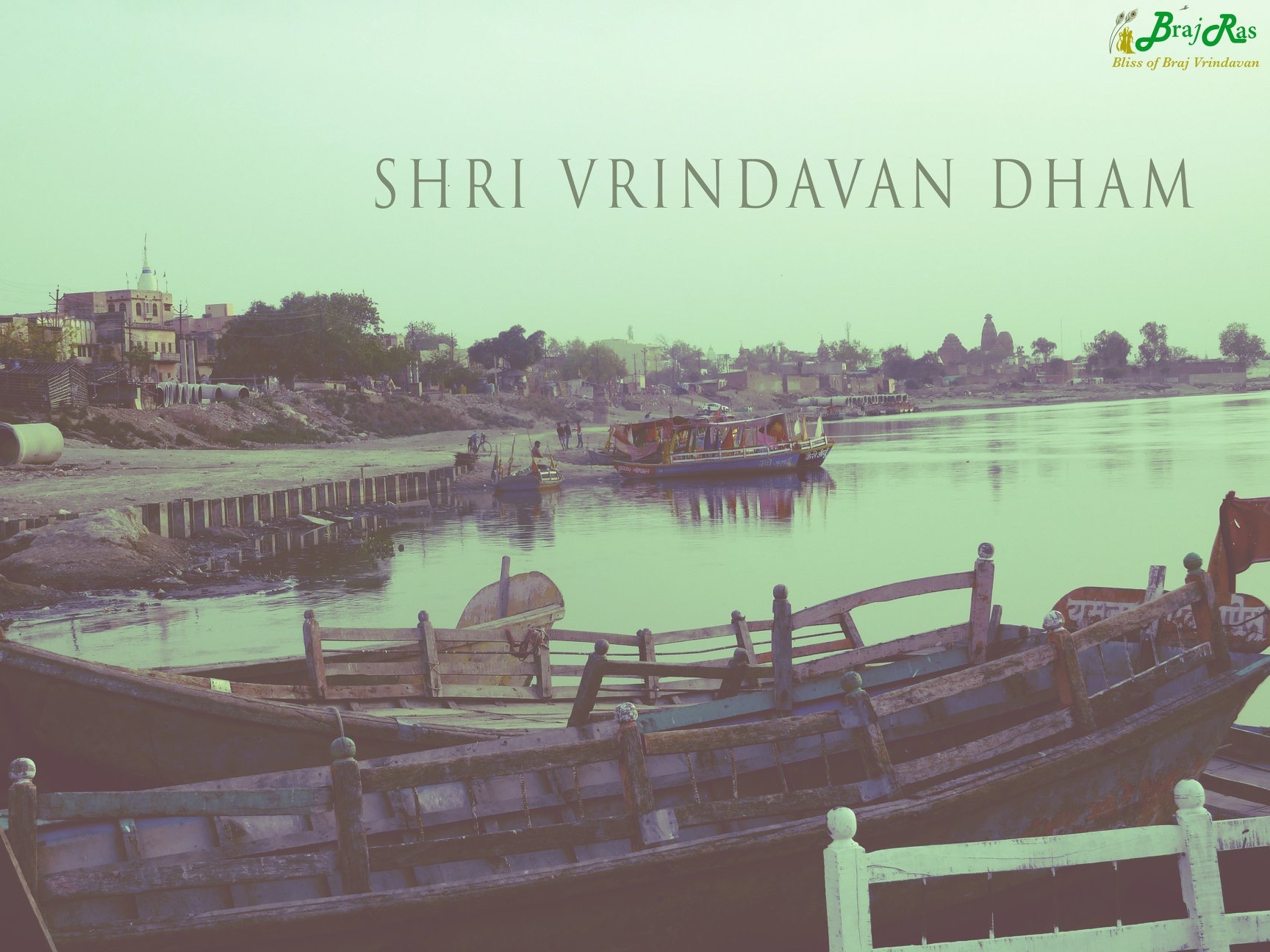 Desktop image wallpaper of Vrindavan Dham and Yamuna Devi.