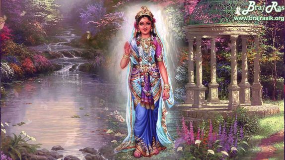 Shri Radha standing in the bowers of Vrindavan wallpaper.
Shri Radha Krishna wallpaper of Vrindavan, [Braj Ras desktop retouched wallpaper of Shri Radha Krishna]